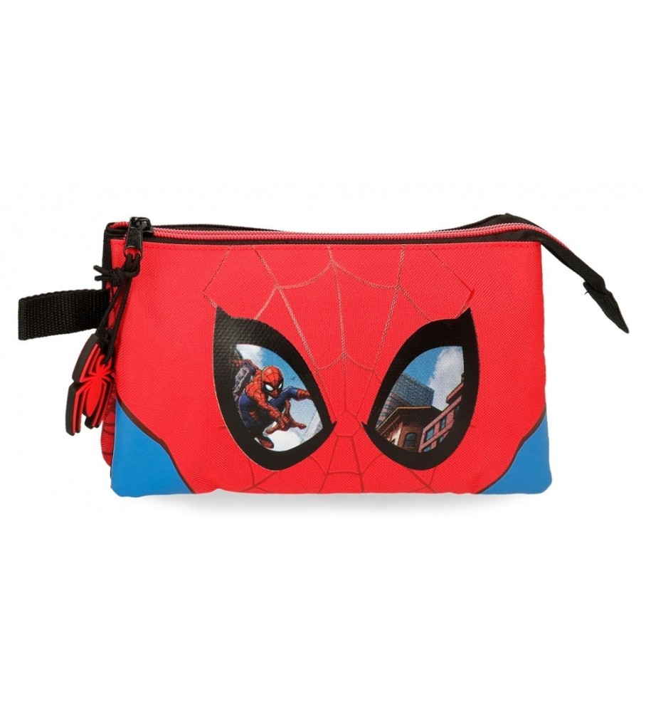 Estojo protetor para lápis do Homem-Aranha da Disney com três compartimentos, vermelho - 22x12x5cm -