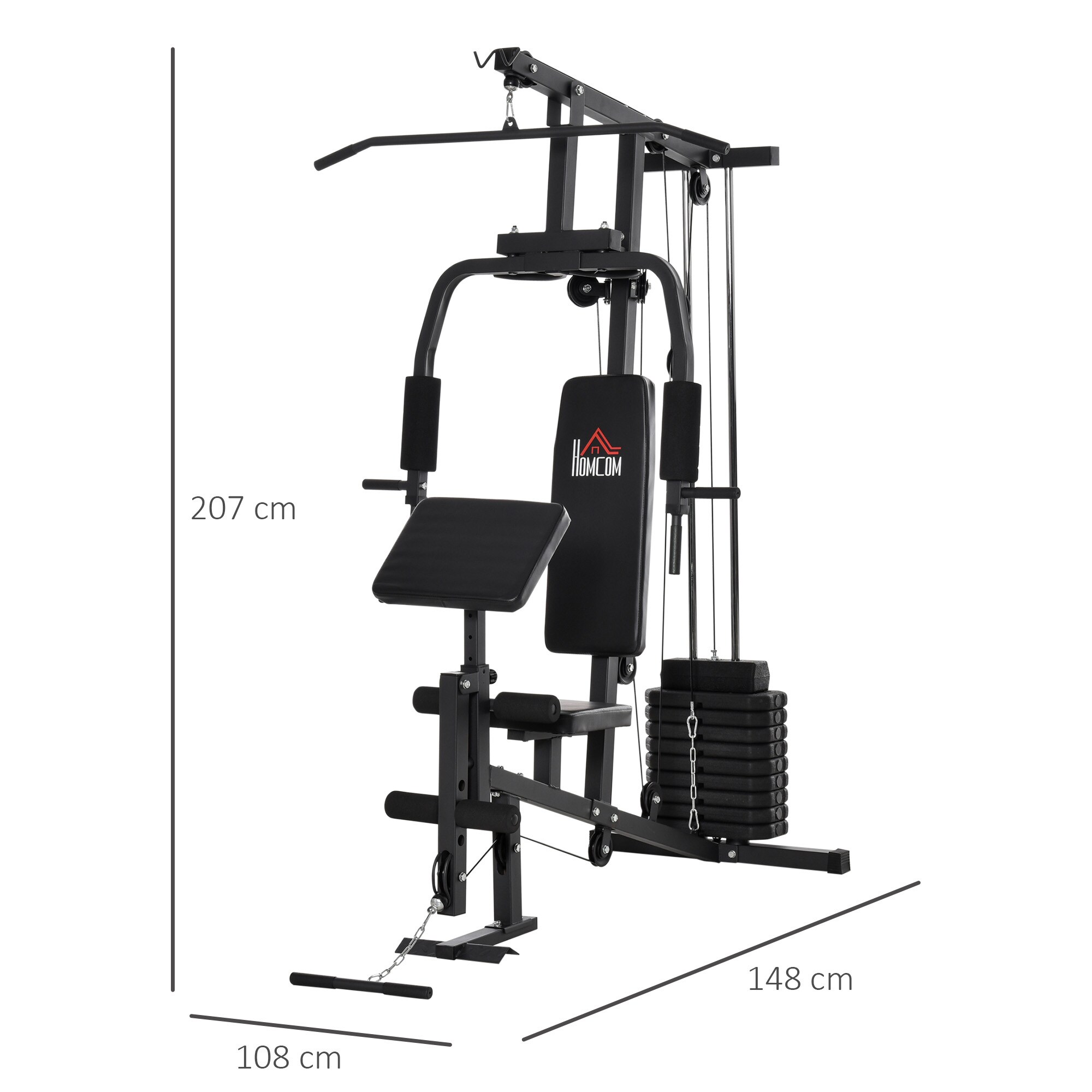 HOMCOM Kraftstation mit Rollenpolsterung schwarz 148L x 108B x 207H cm