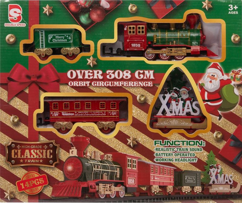 Intratuin - Kerstdorp Trein Set - Rood/Groen - 15-delig - 29,5 x 5,5 x 42,2 cm