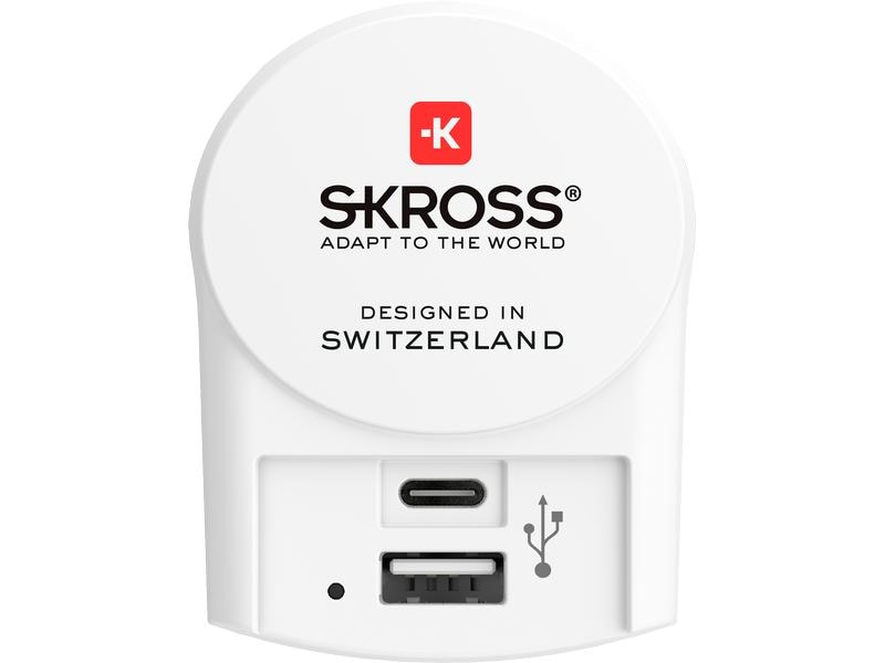 SKROSS Weltreiseadapter PRO  USB (A C) Weltreiseadapter inkl. Euro USB Charger (AC)