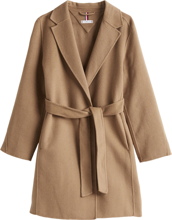 Tommy Hilfiger REG DF WOOL BELTED COAT Light sepia brown