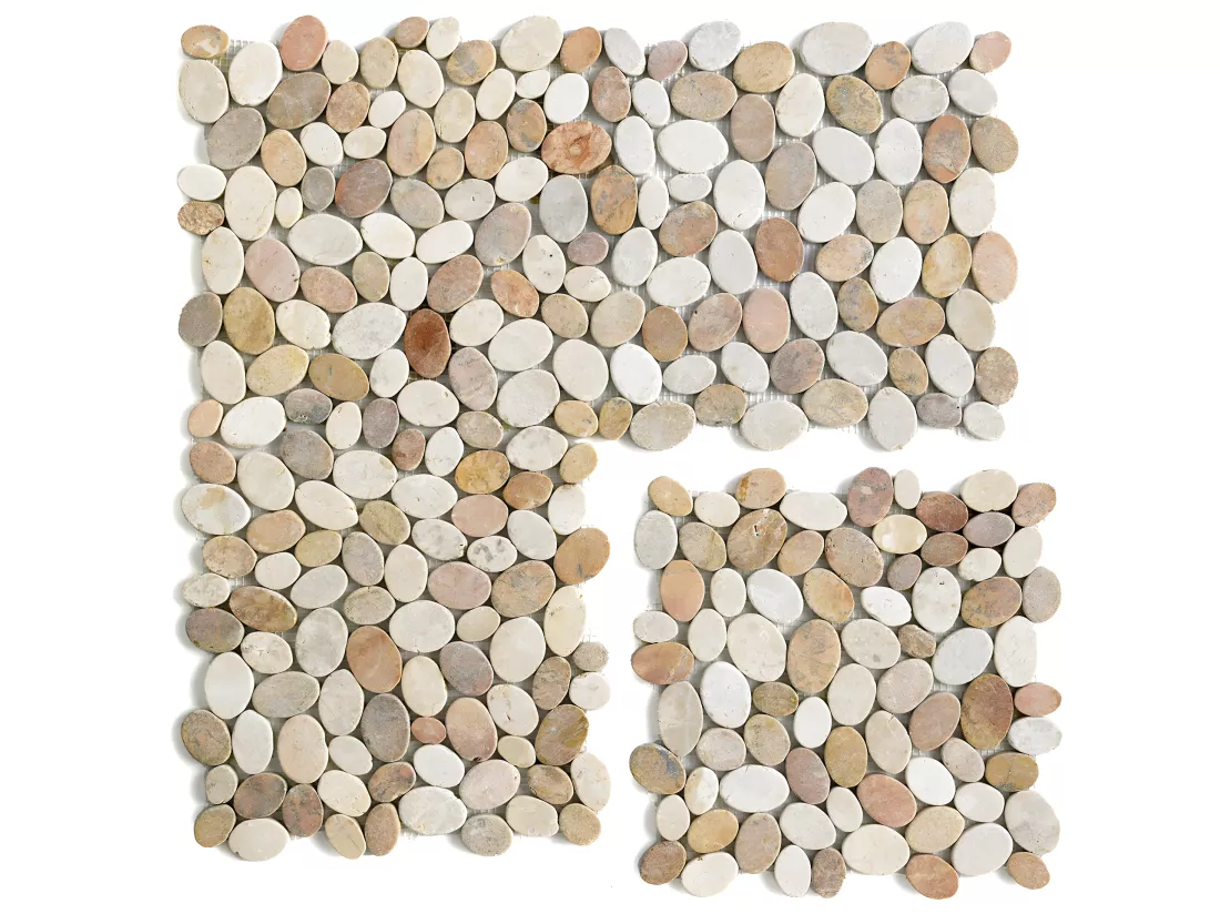 Carrelage de mosaïque (Boite de 1m²) / Plaque mosaïque mur et sol en marbre naturel coloris blanc et beige mat - 33 x 33 cm
