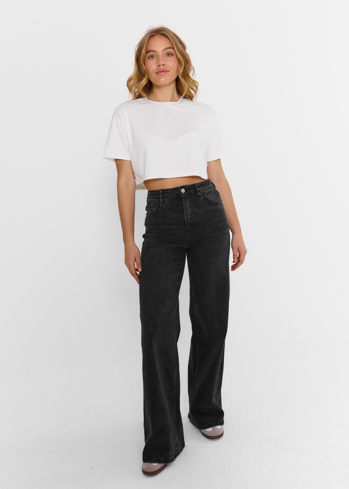 Wide leg stretch jeans midnight zwart