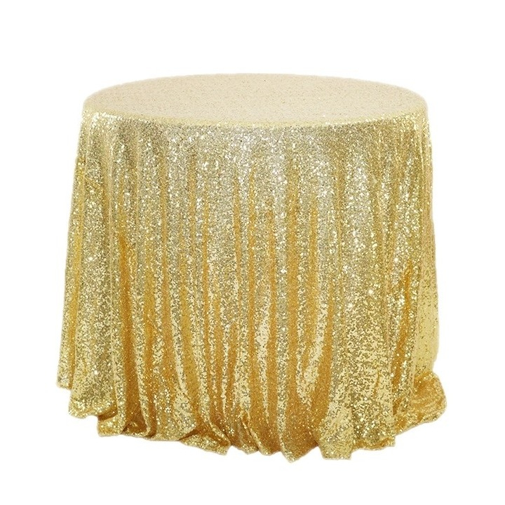 (Ø100cm) Glitzer Tischdecke Party Dekoration Pailletten Tisch Tuch - Gold