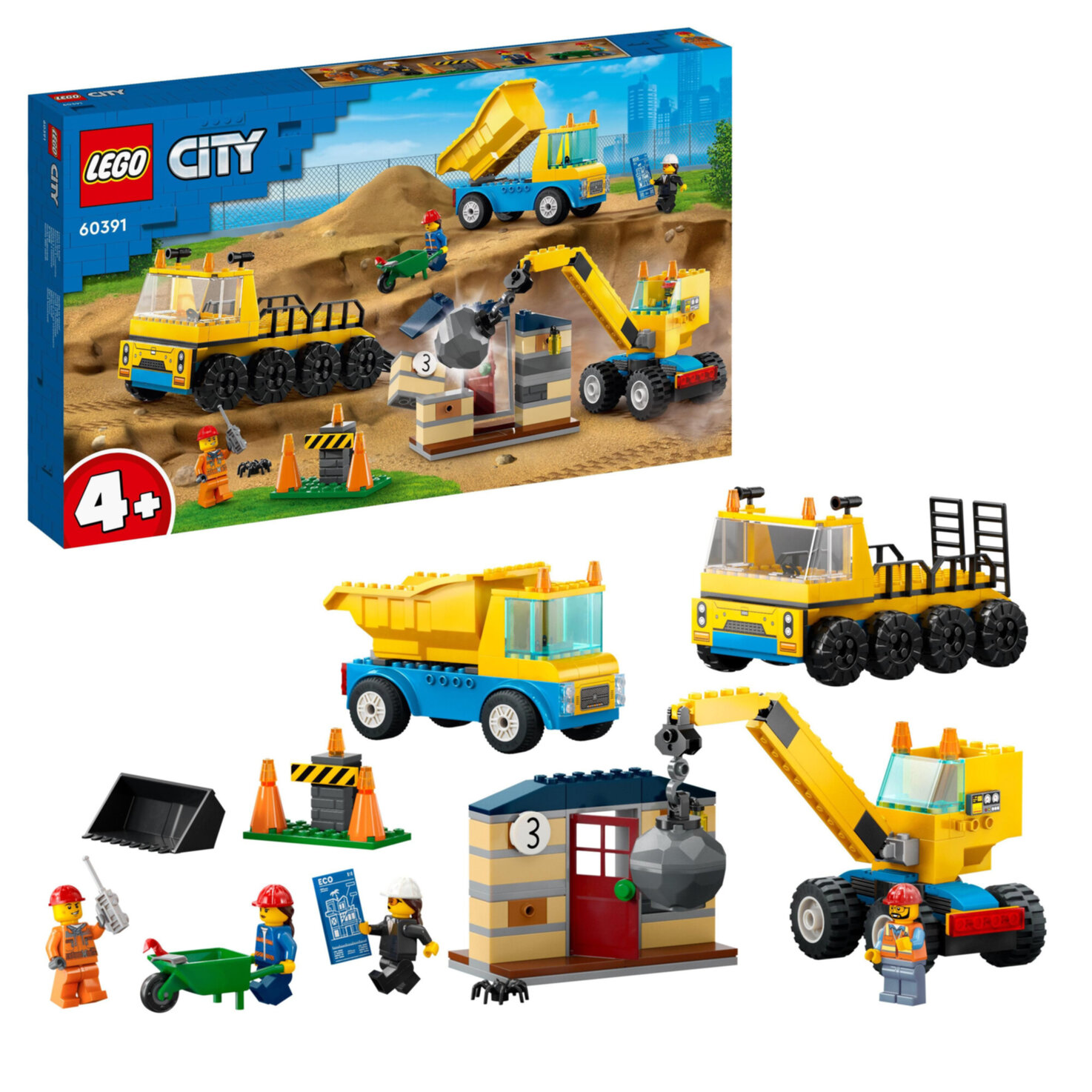 LEGO® City 60391 Baufahrzeuge und Kran mit Abrissbirne 4+ Jahren
