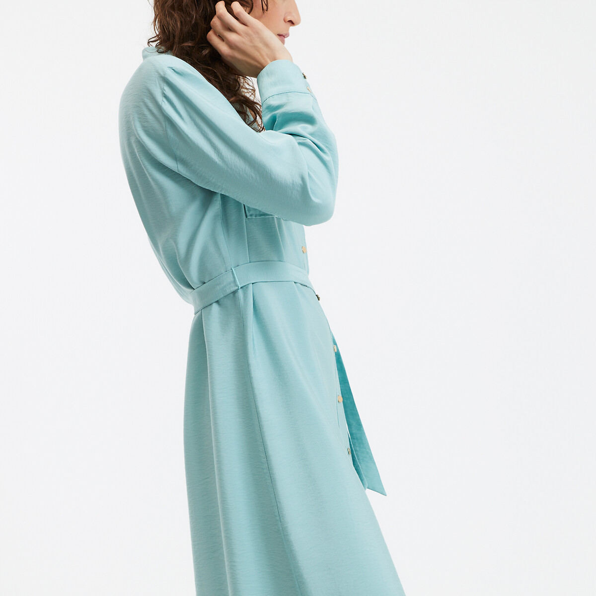 COLEÇÃO LA REDOUTE<br>Vestido longo reto com cinto e gola mandarim