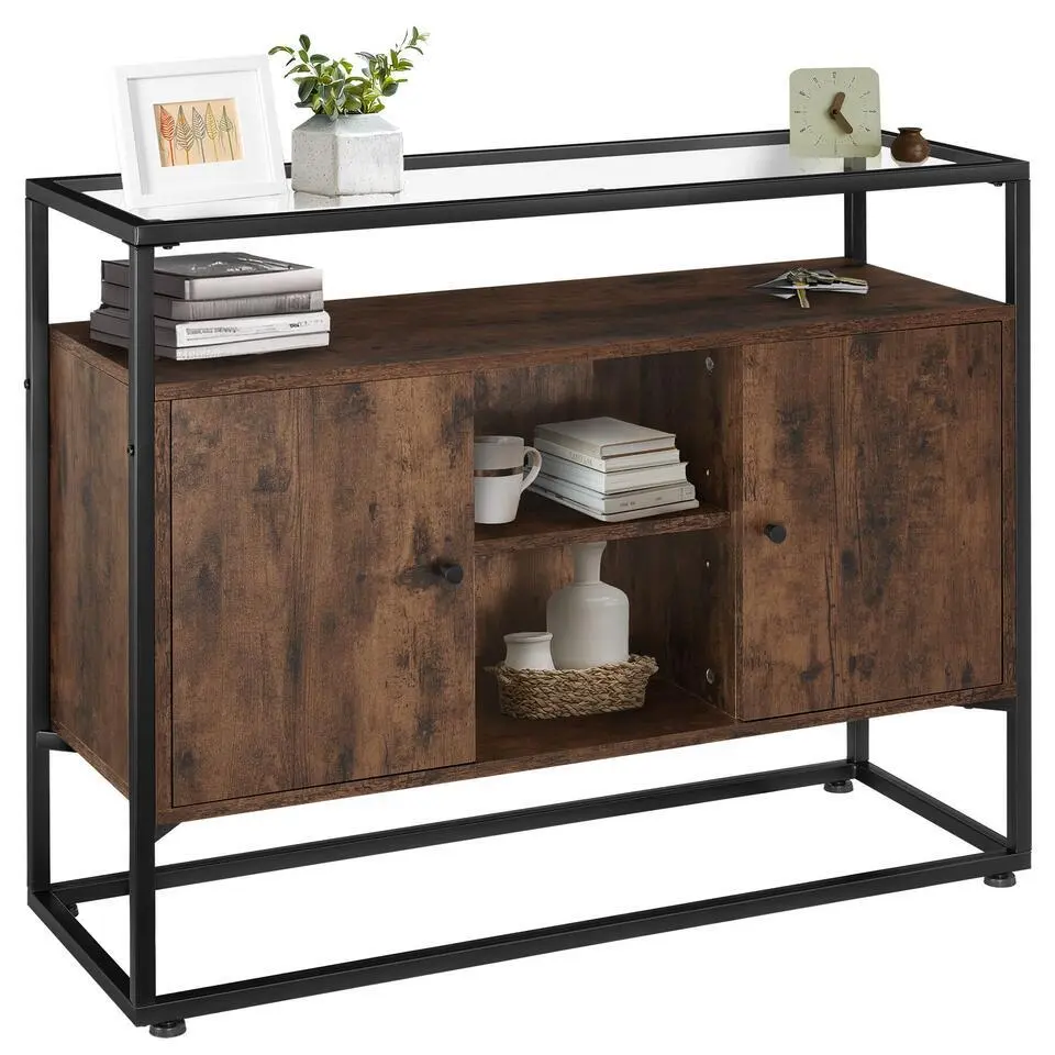 tectake Wandkast Oldham 100x38x80,5cm, Industrieel Hout Donker, Rustiek