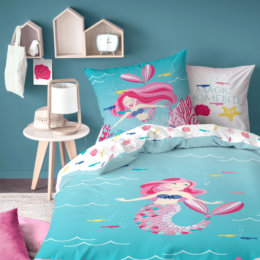 MTOnlinehandel Bettwäsche Meerjungfrau Kinder-Bettwäsche für Mädchen, Renforce, 80x80 + 135x200 Meerjungfrau
