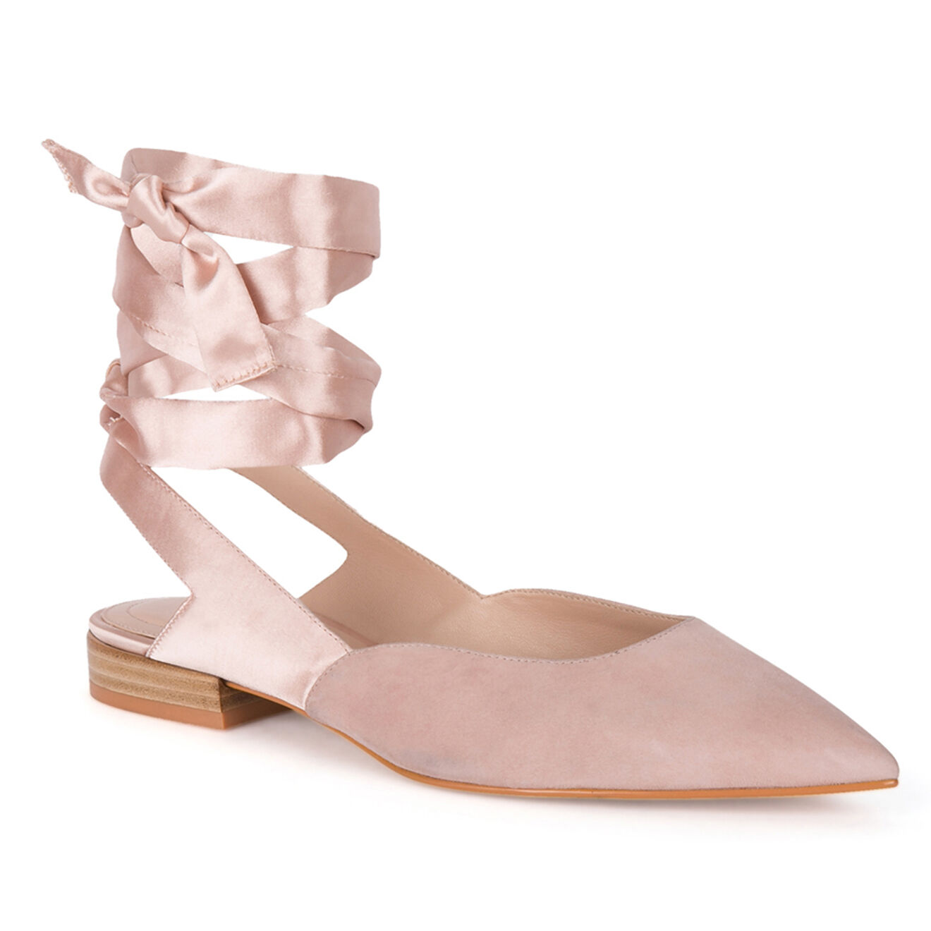 What For Ballerines en Velours de Cuir Amélia rose pâle