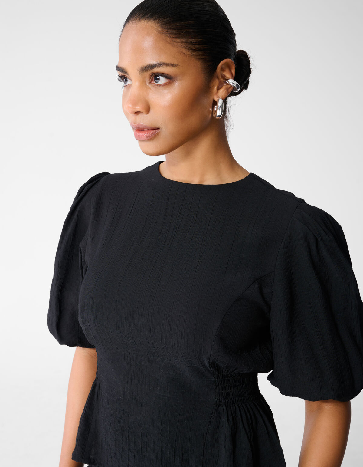 Smock Puff Top Zwart