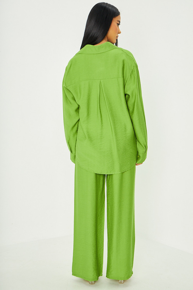 Ensemble 2 pièces chemise + pantalon large vert clair