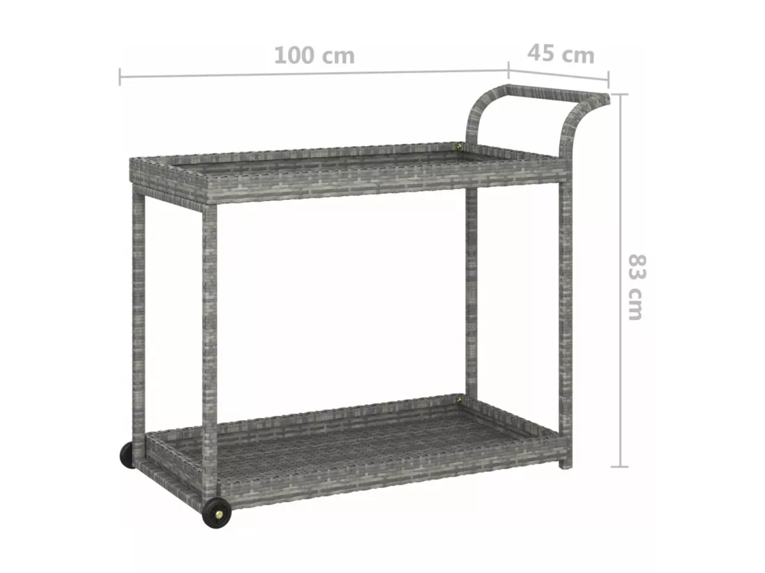 Chariot de bar Gris 100x45x83 cm Résine tressée