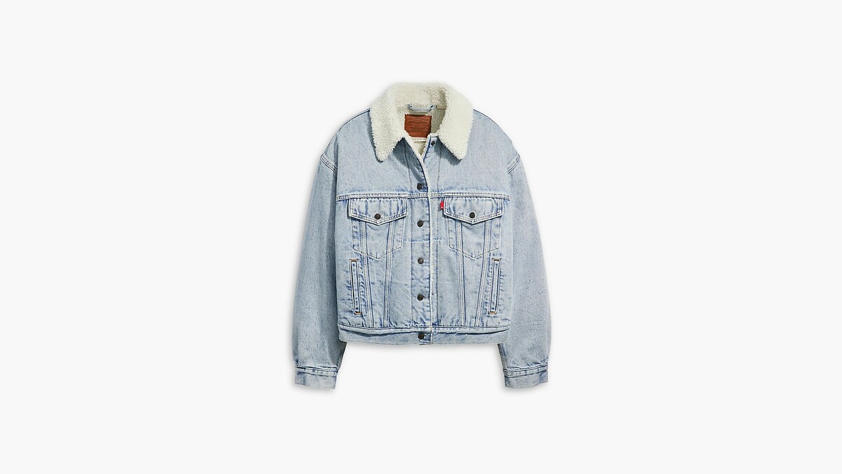 Cardigã Levi's anos 90 com forro de sherpa, modelo trucker.