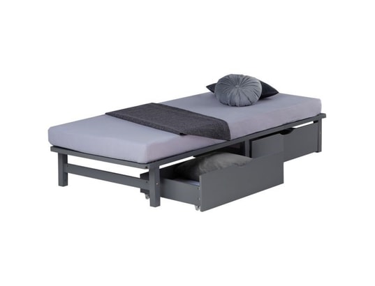 HOMESTYLE4U - Lit enfant Lit en palette gris 90x200 cm avec 2 tiroirs sommier à latte...
