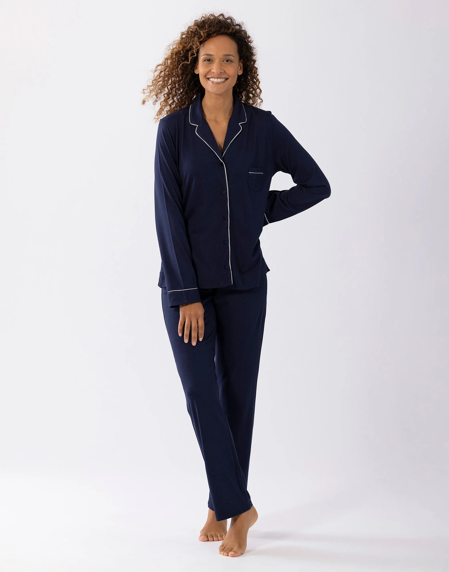 INTEMP A06 - Pyjama boutonné en coton modal | Bleu
