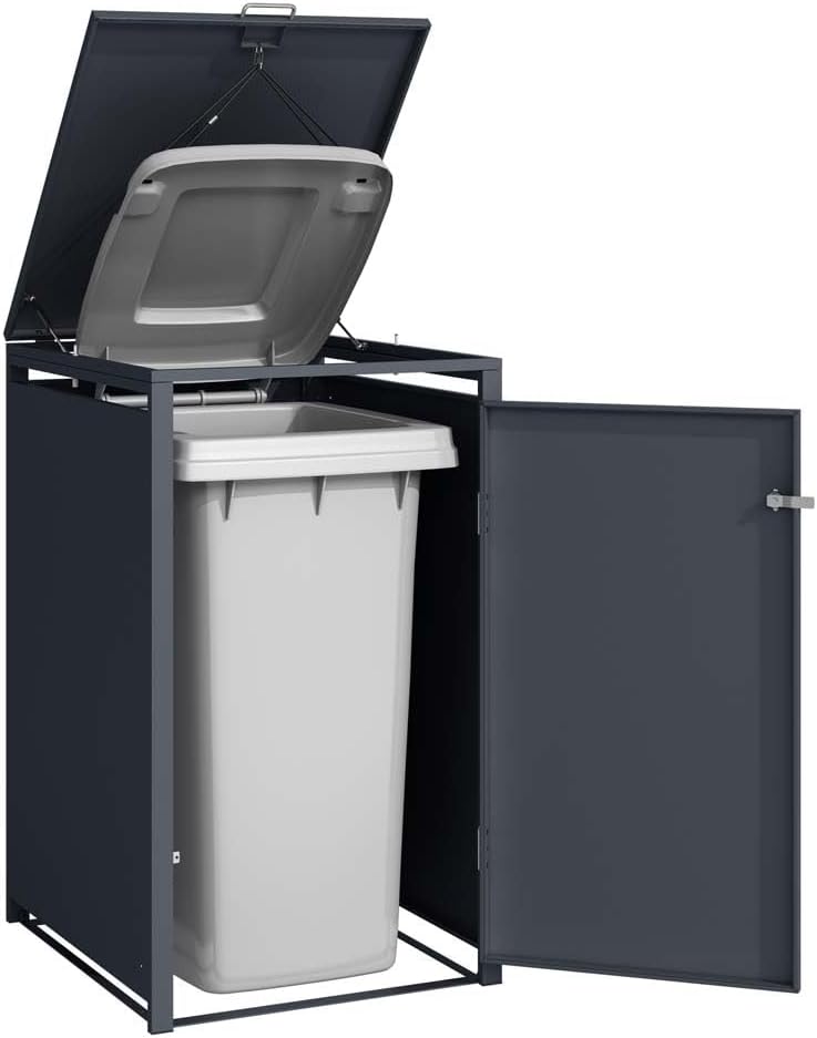 SCHARTEC® Mülltonnenbox 1er in anthrazit Einhandbedienung & erweiterbar 240l Mülltonnenverkleidung Mülltonnen Sichtschutz Unterstand