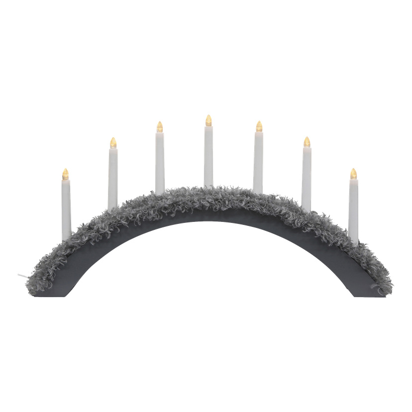 Grå adventslysestake med fuskepels LED 37 cm