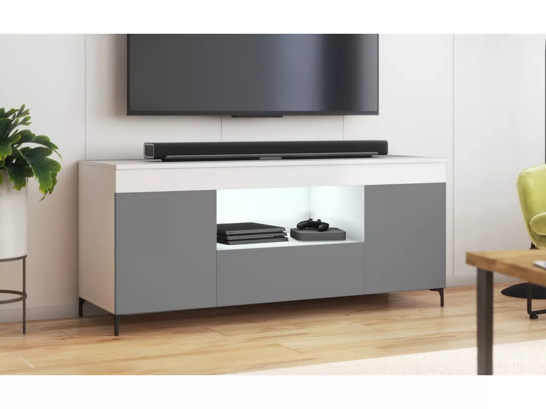 Meuble TV - 137 cm - Blanc mat / Gris mat - GUSTO