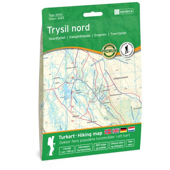 Turkart, Trysil Nord Topo 3000<br>Dekker populære turområder med uthevet turinformasjon!
