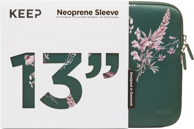 KEEP 13,6″ MacBook sleeve i neopren (Power Green Flower)