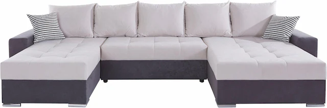 COLLECTION AB Wohnlandschaft »Josy XXL U-Form, B: 333 cm, mit 2 Recamieren 77 & 97 cm« Bettfunktion, Bettkasten & 2 Zierkissen, Federkern