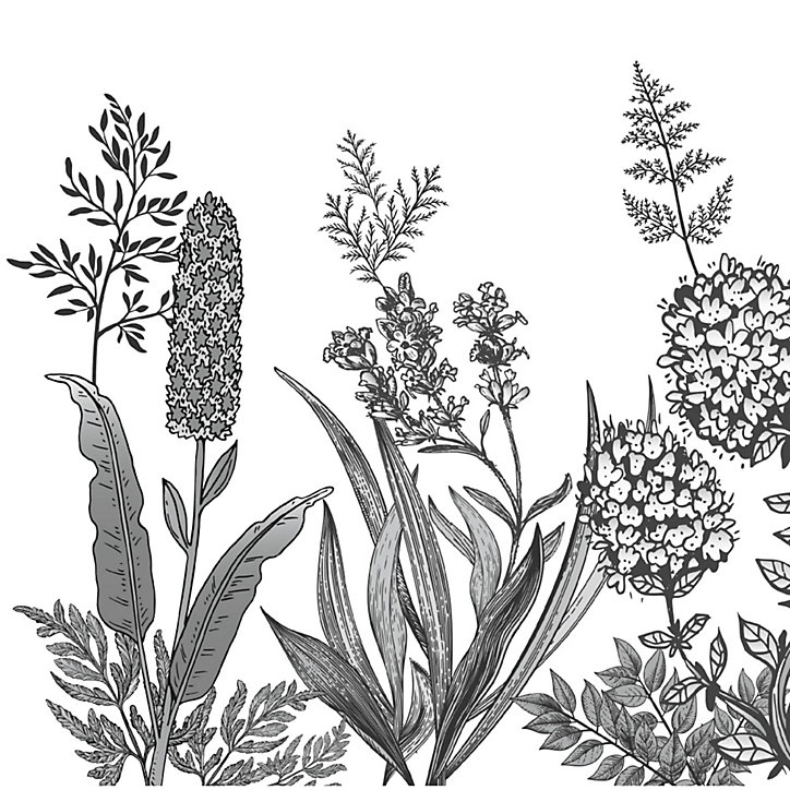 Crédence de cuisine auto-adhésive Caméléo design champ fleuri noir et blanc l. 200 cm x H. 40 cm x ép. 0,2 mm