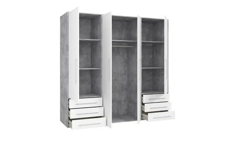 Kleiderschrank Mokkaro Betonoptik, Weiß 206 cm