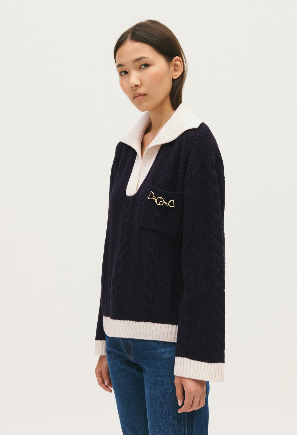 Pull torsade bleu marine