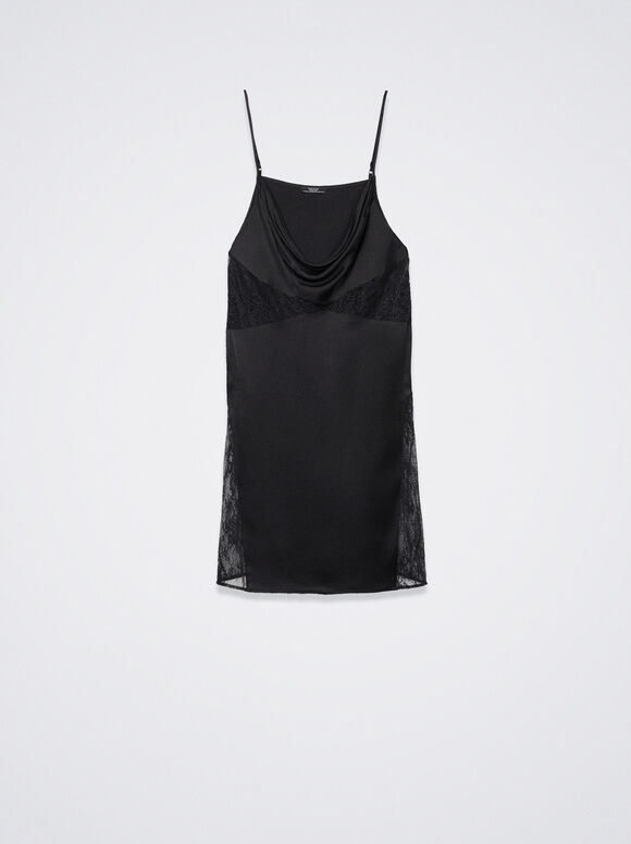 Camisola de cetim com renda - Preta