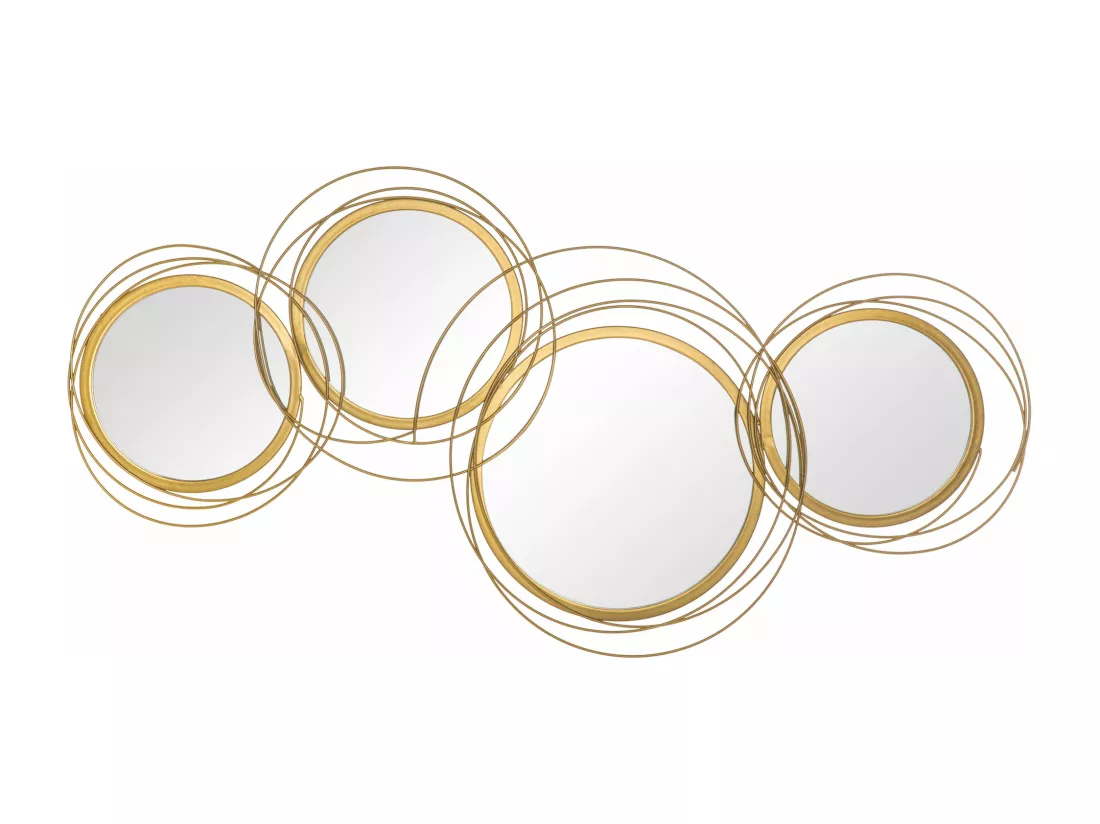 Lot de 4 miroirs ronds muraux Ø 30, 24, 21 cm crochet visserie incluse métal doré