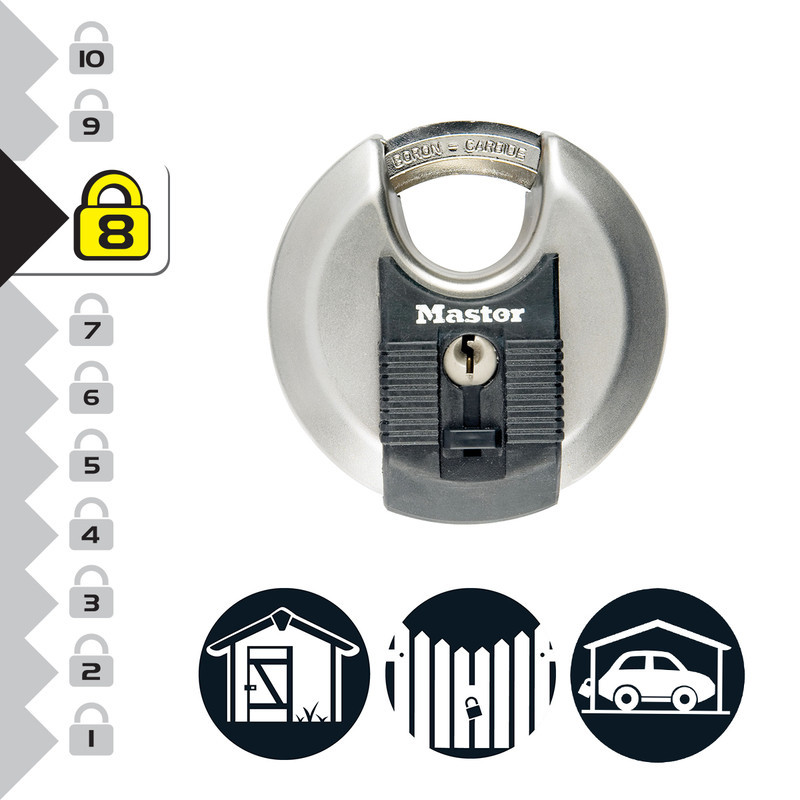 Master Lock discusslot 70mm breed, achthoekige beugel, weerbestendig en gelijksluitend