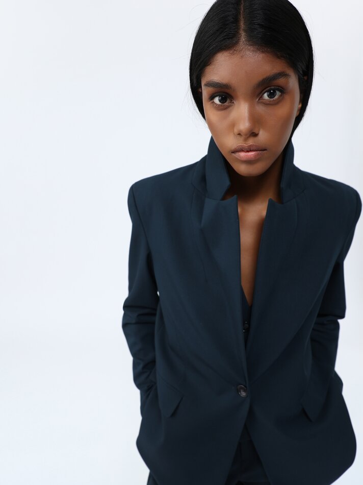 Blazer com lapela entalhada - Azul Petróleo