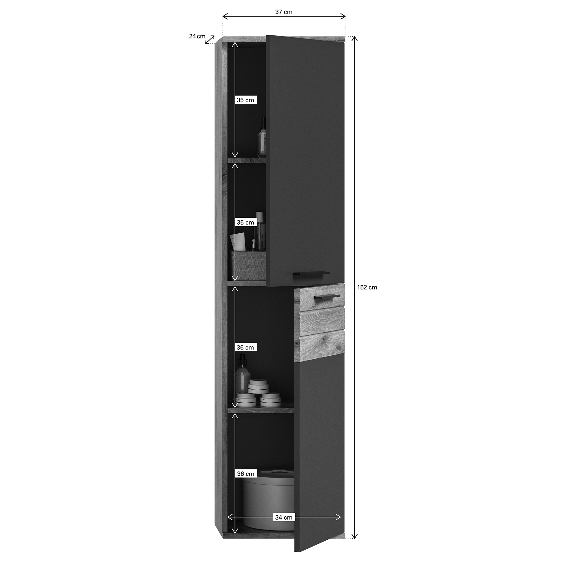Hochschrank MASON - Nox Oak - Basalt grau - 37 cm