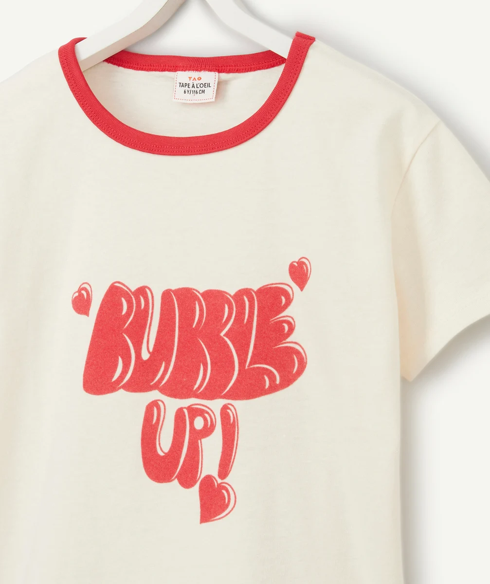 T-SHIRT FILLE COTON BIO ECRU AVEC MESSAGE BUBBLE EN RELIEF
