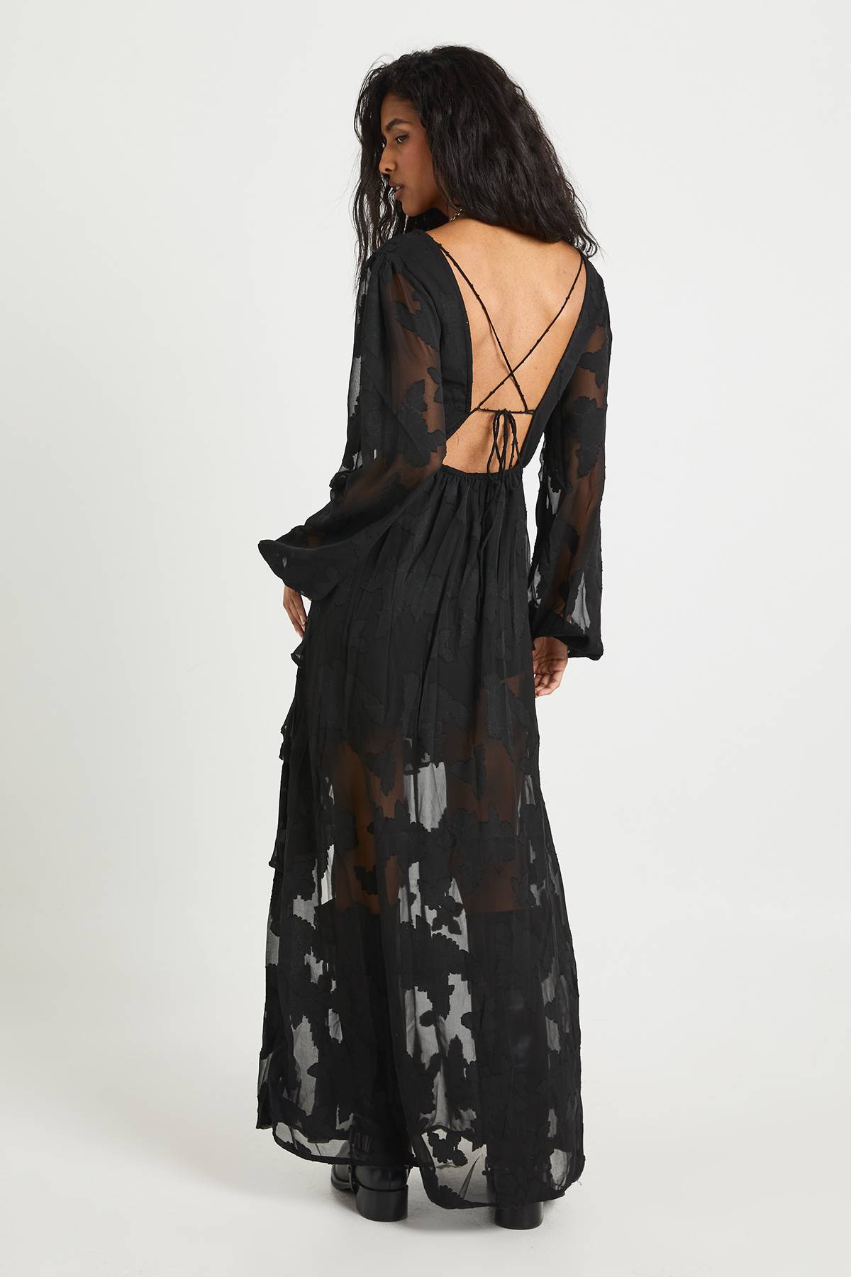 boohoo Burnout Floral Frill Detail Maxi Dress