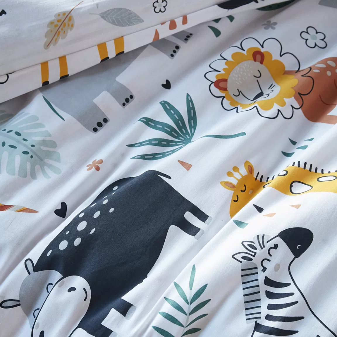 Housse de couette et deux taies enfant coton (200 x 200 cm) Savane Multicolore