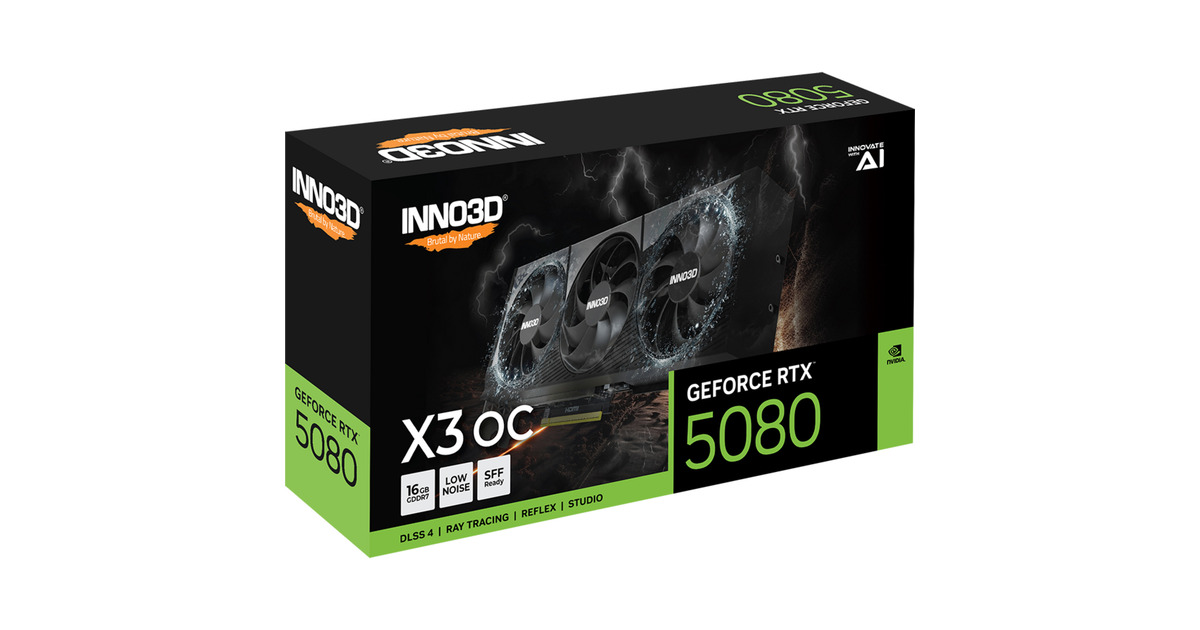 INNO3DGeForce RTX 5080 X3 OC grafische kaart  (DLSS 4, 3x DisplayPort, 1x HDMI 2.1)
