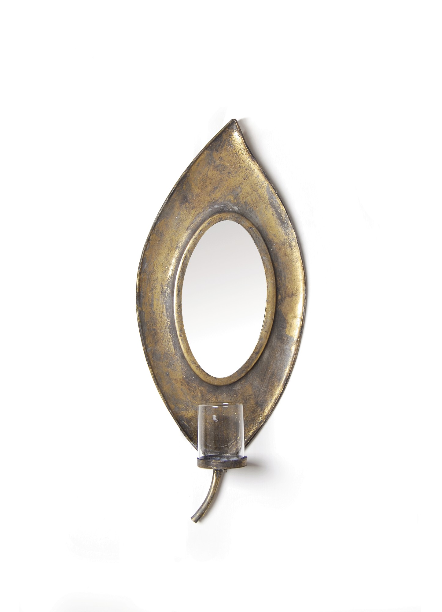 Wand-Windlicht 'Blatt' mit Spiegel, antik-gold, B 22 cm, H 55 cm von fischer's lagerhaus
