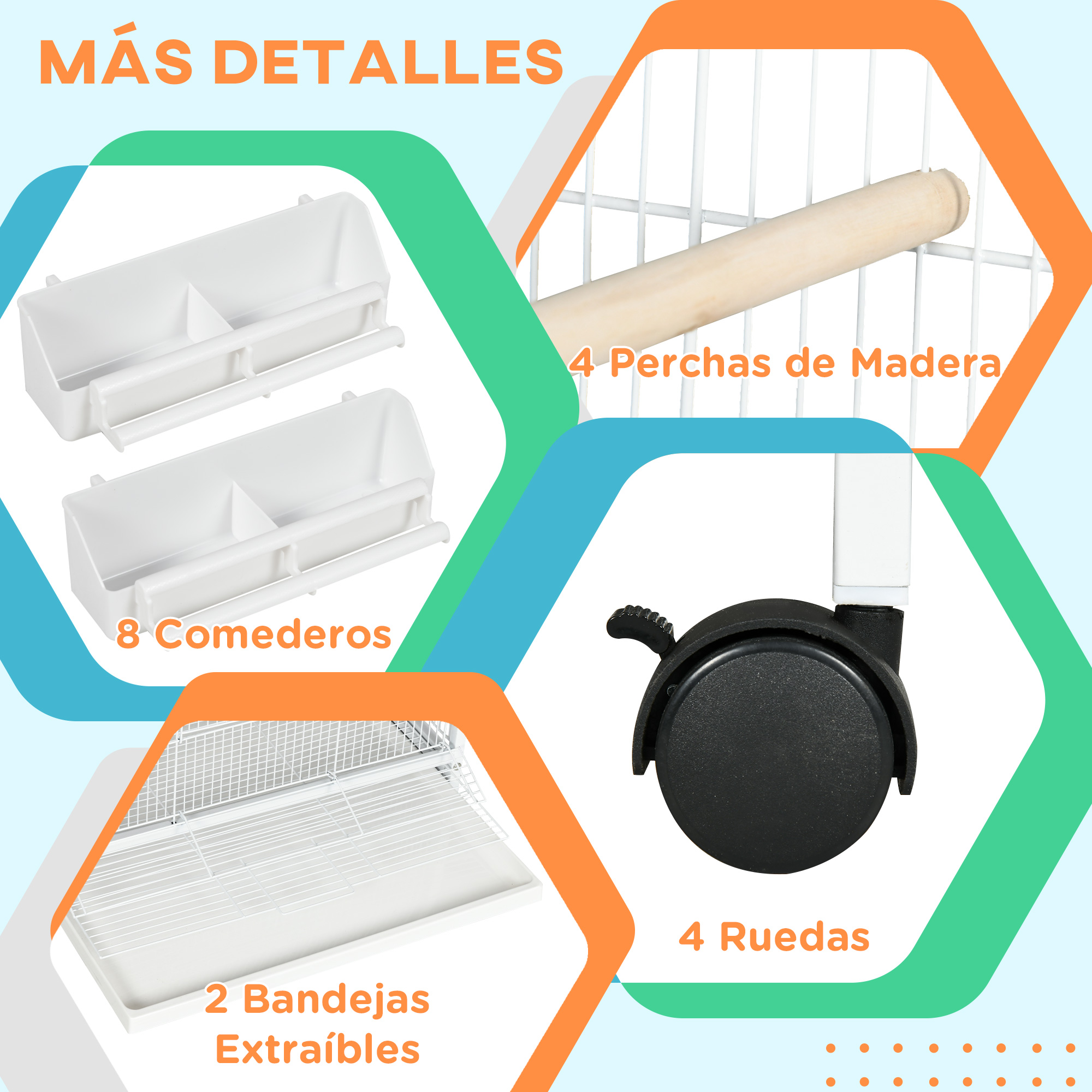 Gaiola grande de 2 andares PawHut para pássaros, conversível em gaiola individual com rodas, 4 comedouros, 4 poleiros e bandejas removíveis para canários e papagaios, 78x75x168 cm, branca.