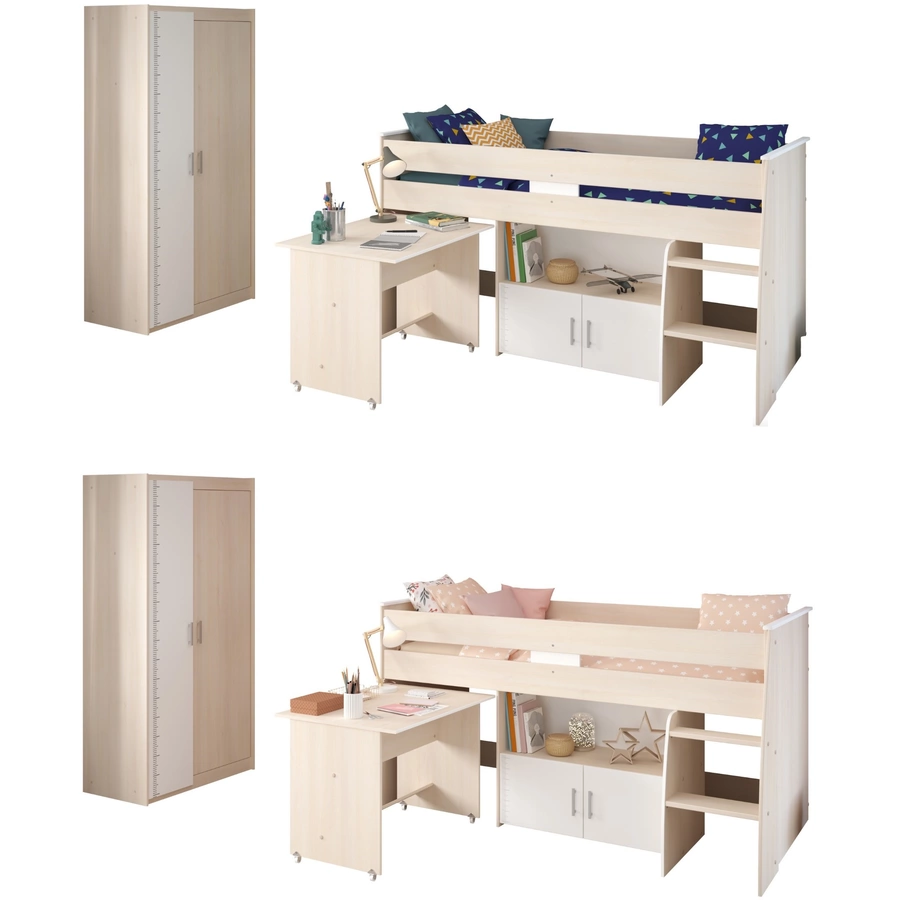 Parisot Multifunktionsbett mit Kleiderschrank Charly 5 Akazie-Weiß Akazie  Weiß