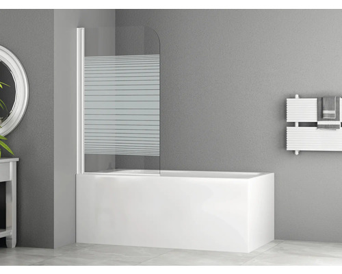 form&style badwand, 1-delig, ABETO, 75 x 140 cm, glasdecor met horizontale strepen, profielkleur wit