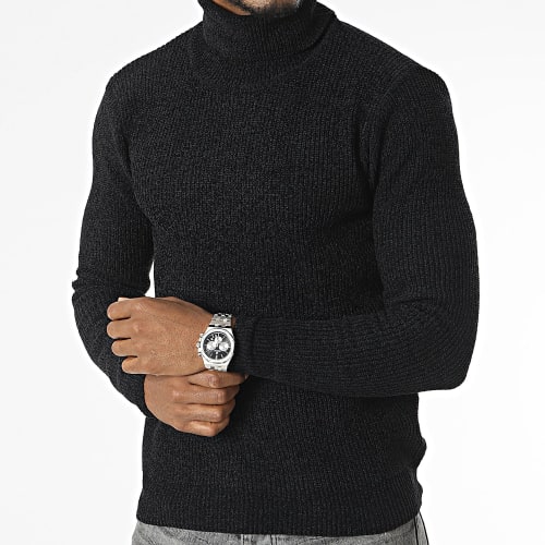 Pull Col Roulé Noir Chiné