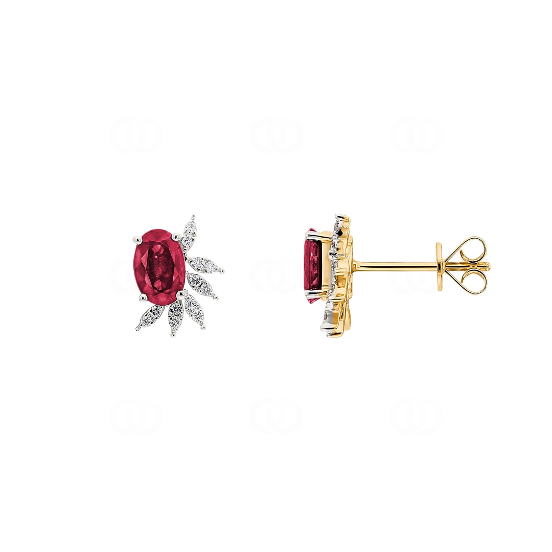 Ohrstecker 750/18 K Gelbgold mit Rubin oval & Diamanten 0.08 ct H/si