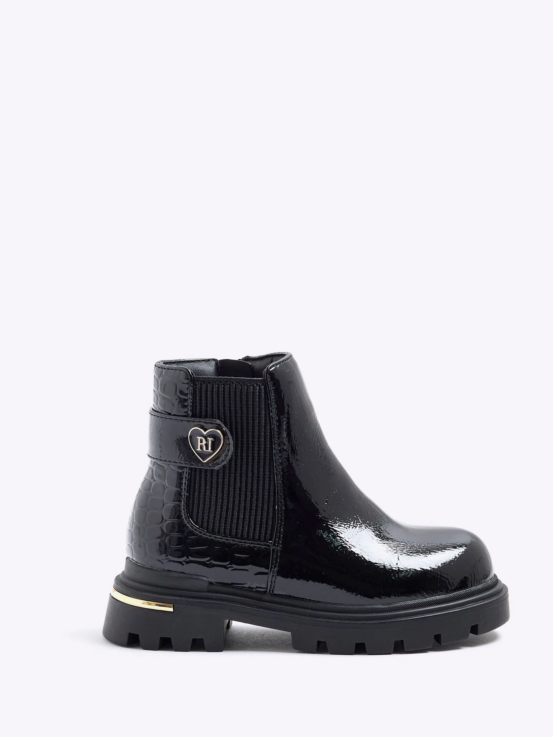 River Island Patent Heart Print Strap Chelsea Boots