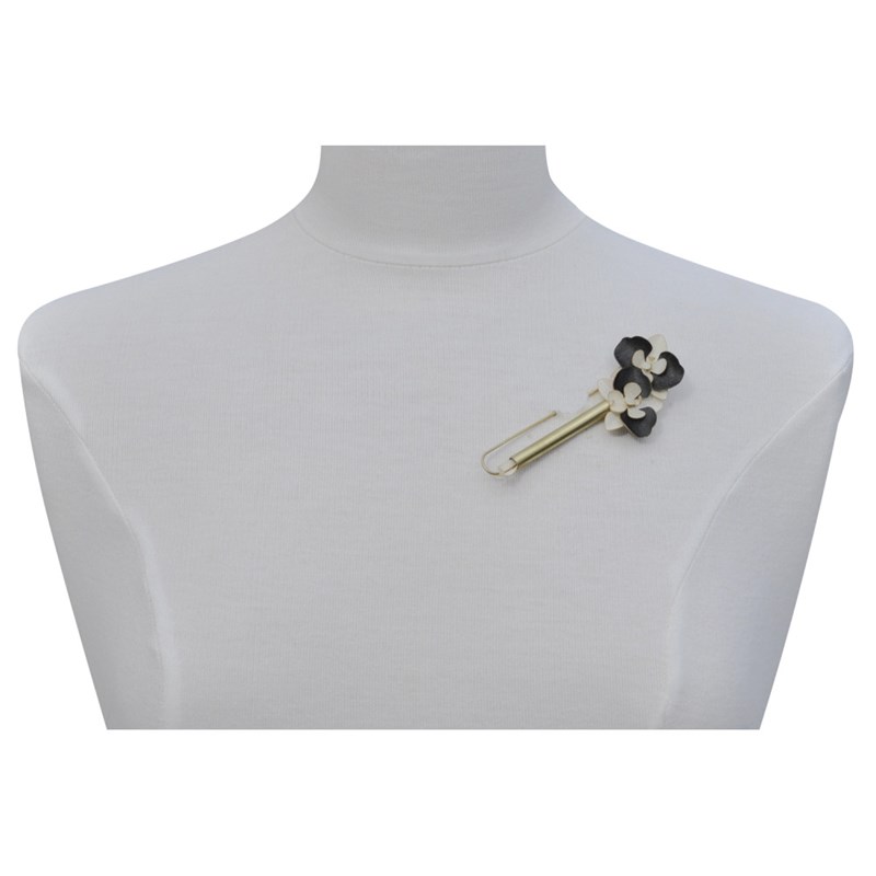 Broche Laiton Tube et Orchidées en Cuir