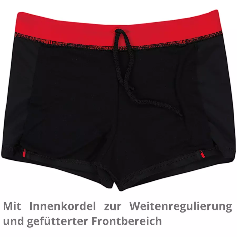 Aquarti Jungen Kinder Badehose Seitliche Paspel schwarzrot