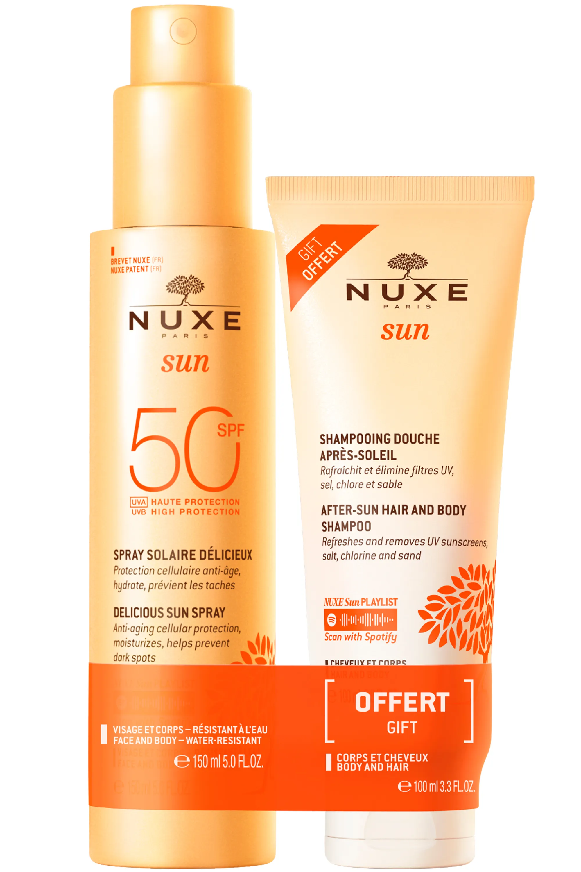 Nuxe Spray Fondant Haute Protection SPF50  et Shampoing douche après soleil offert-250 ml