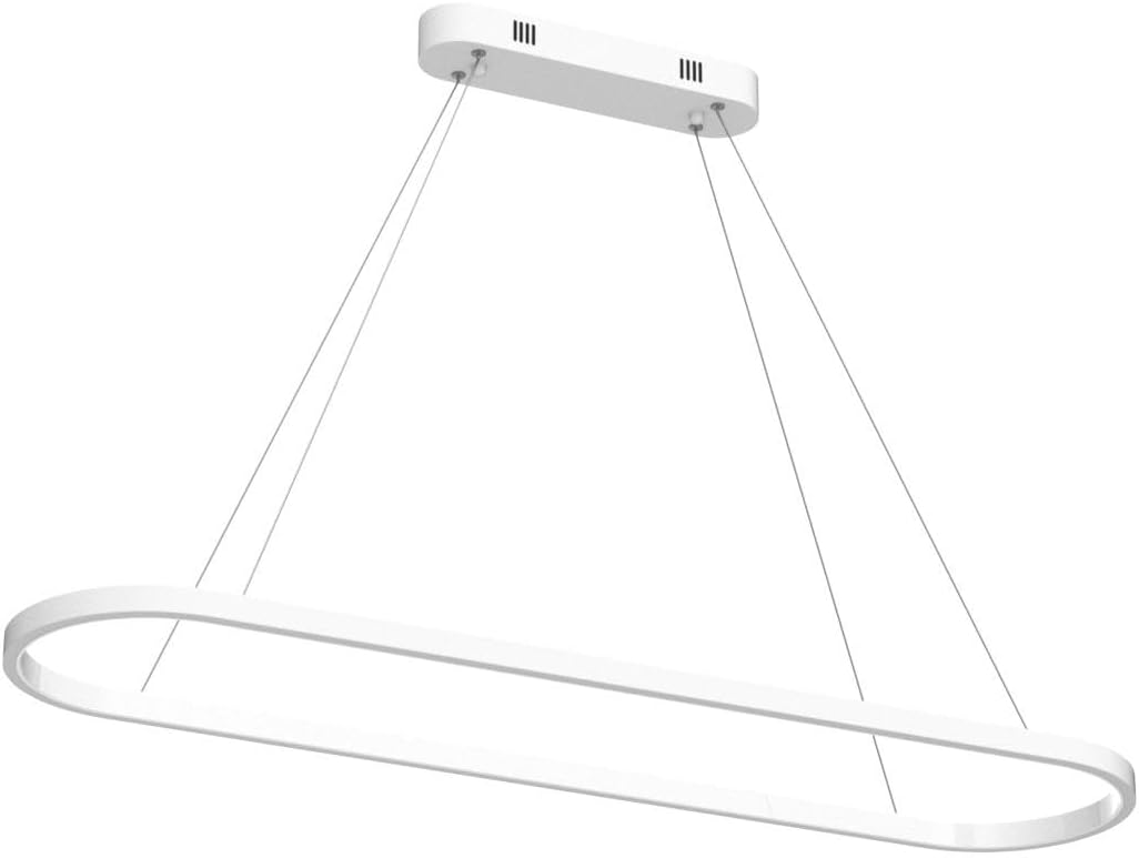 Pendelleuchte Oval Esstisch Büro Lampen, LED Hängeleuchte Dimmbar Deckenleuchte mit Fernbedienung, Modern Ring Design Kronleuchter für Esszimmer Küchenlampe Blendfrei (L90cm, Gold)
