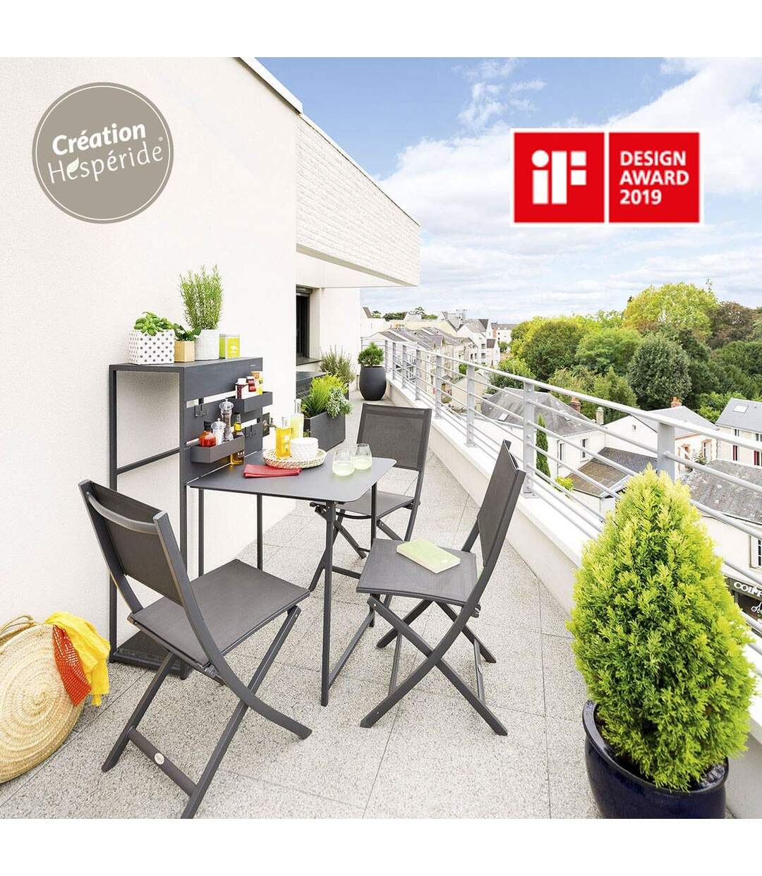 Table de balcon repliable Fira - 3 Personnes - Gris graphite
