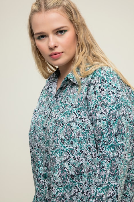 Hemdbluse, oversized, Paisleylprint, Knopfleiste, Hemdkragen